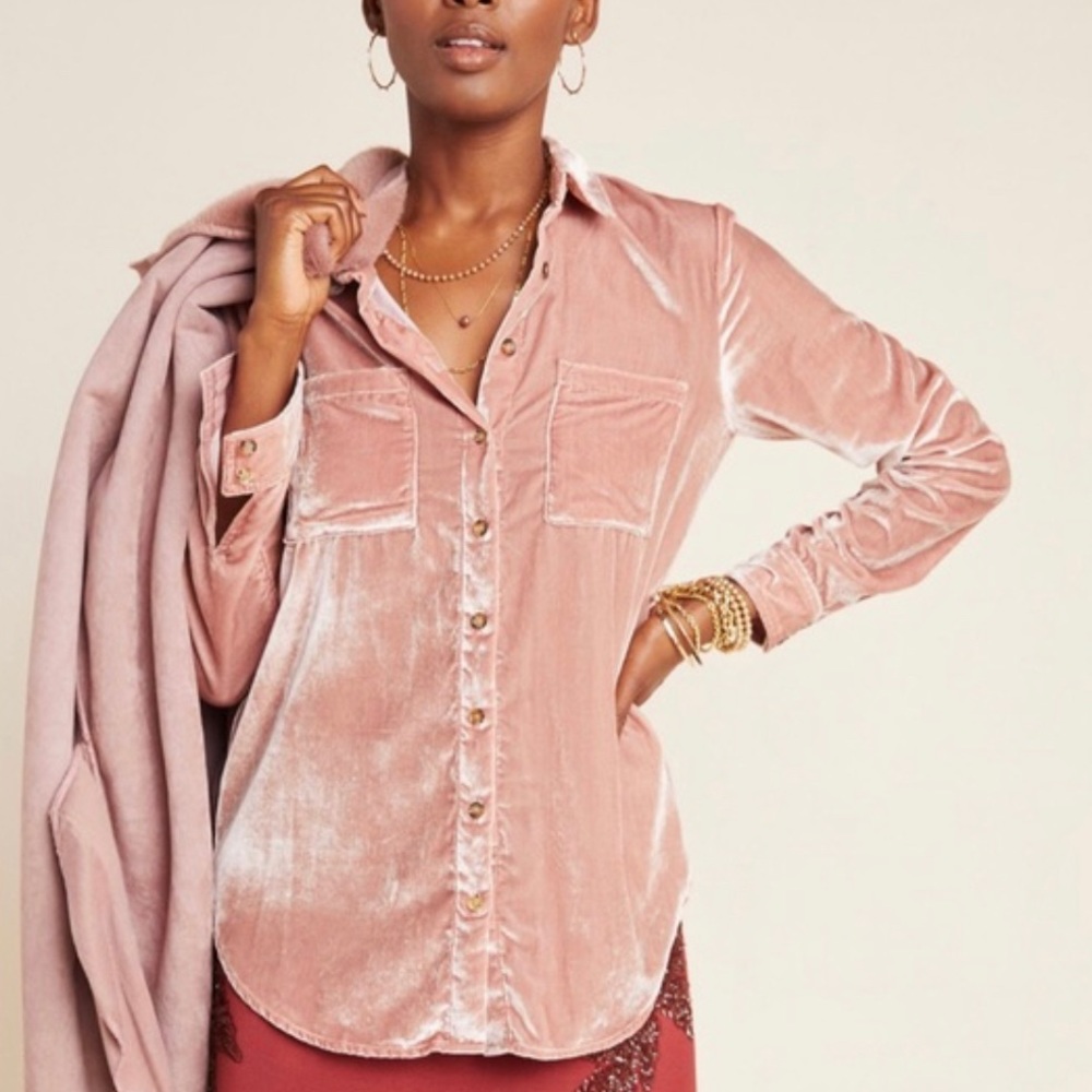 Maeve by Anthropologie Karina Crushed Velvet Button Up Size 2